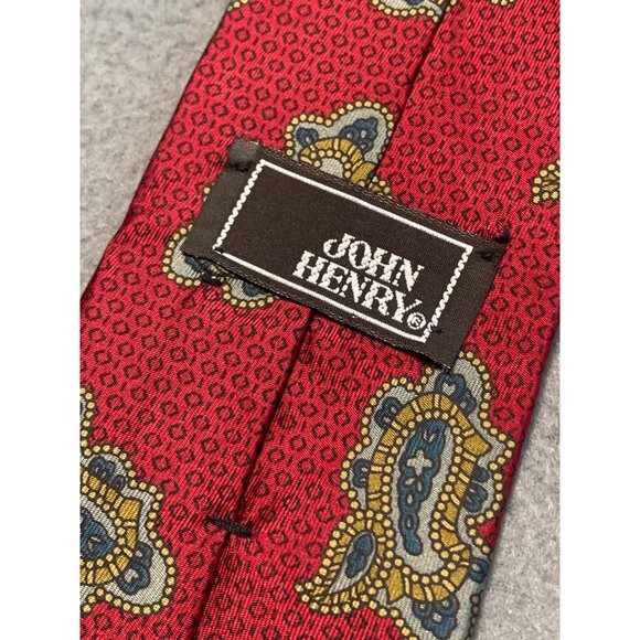 John Henry Mens Red Paisley Silk Tie Made in USA Vintage Necktie - Picture 3 of 5